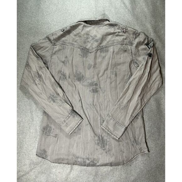 BKE Buckle Shirt Men Large Grey Dapple Metal Snap Epaulettes Pockets Long Sleeve - Picture 13 of 14